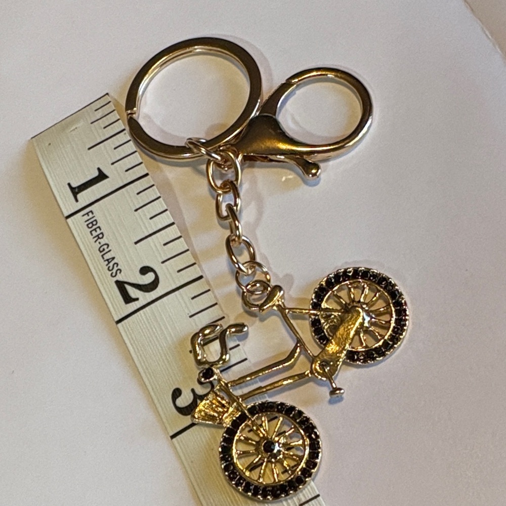 Gold Bicycle Keychain with Rhinestones - Picture 3 of 5